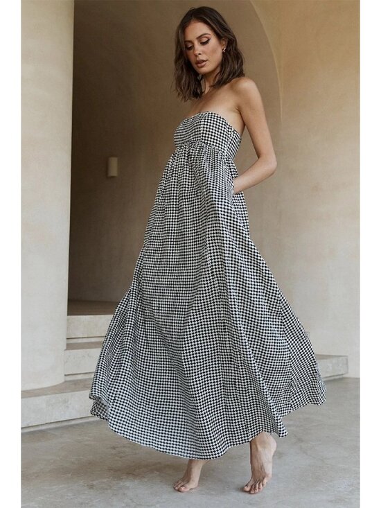 DISSH Dresses & Skirts - NWT DISSH Gaia in Black White Houndstooth Linen Strapless Maxi Dress US 8 AU 12